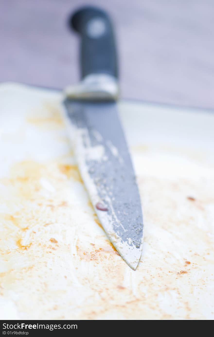 Close up of blood stained knife. Close up of blood stained knife