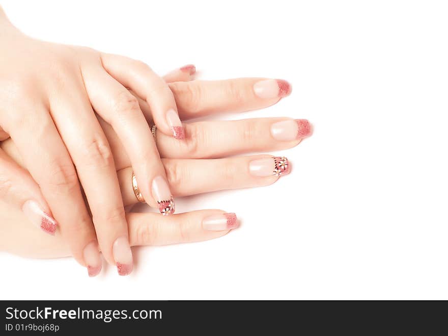 Woman hands over white(isolated)