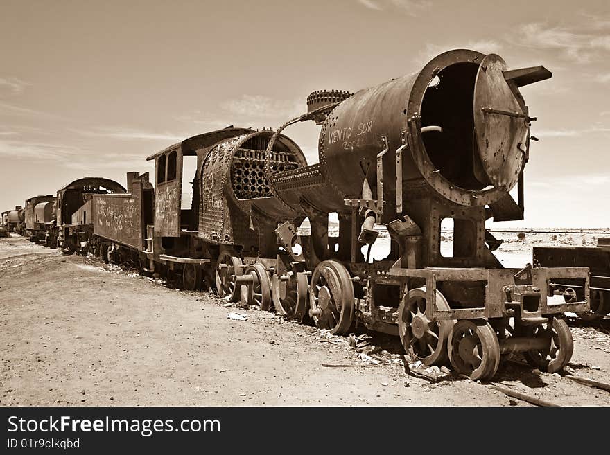 Cementerio de Trenes (Train cemetery) in Uyuni, Bolivia