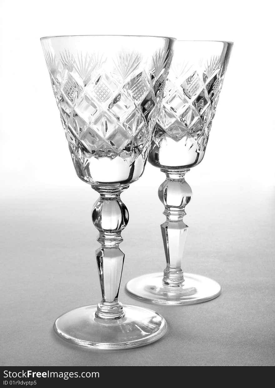 Photo of crystal wine glasses. The image on the wedding. Photo of crystal wine glasses. The image on the wedding