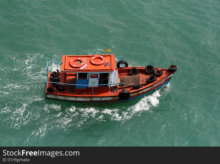 Leam Chabang Port, Motorboat in Container Terminal, Thailand, February 12, 2007