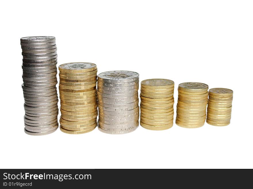 Isolated coins on the white background