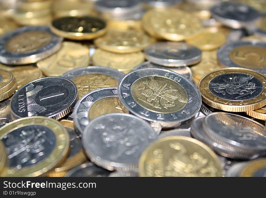 Different lithuanian coins colorful background. Different lithuanian coins colorful background