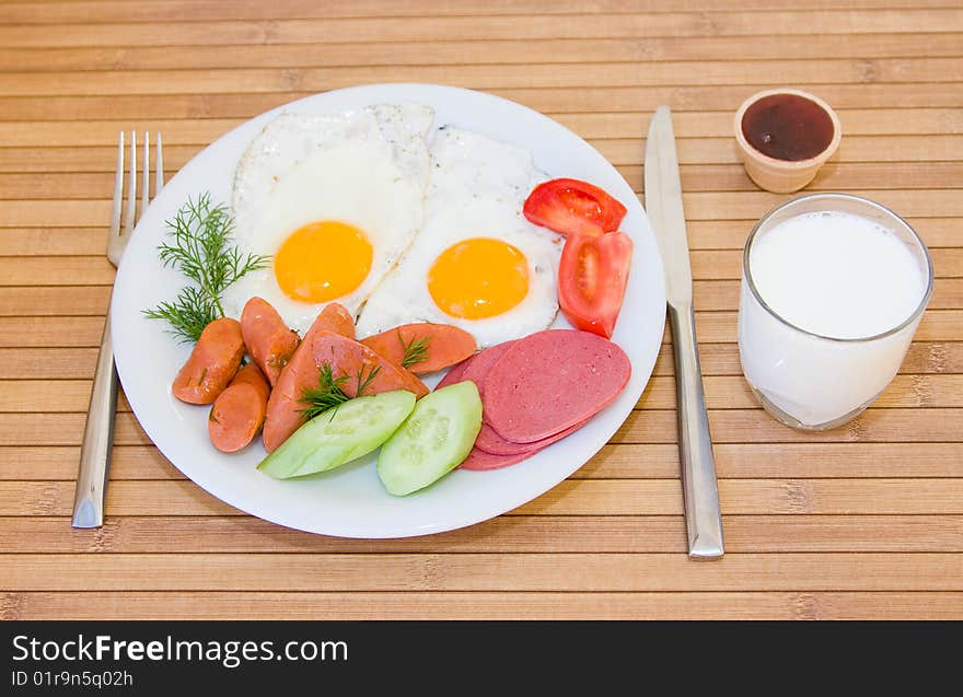 Breakfast served on the table. Breakfast served on the table