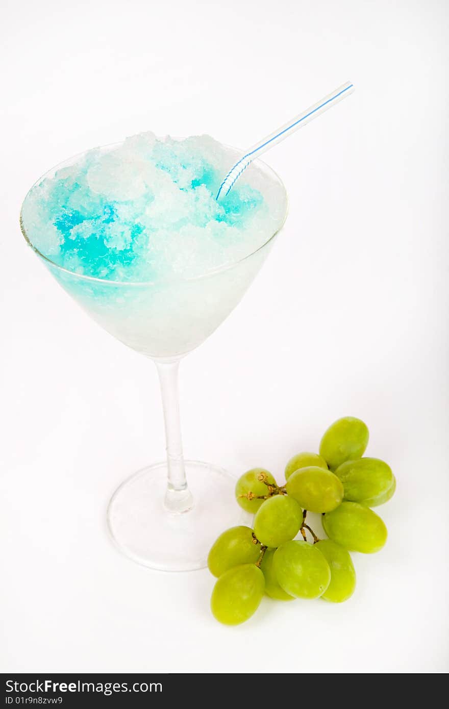 Ice Alcohol Drink with grapes on white background