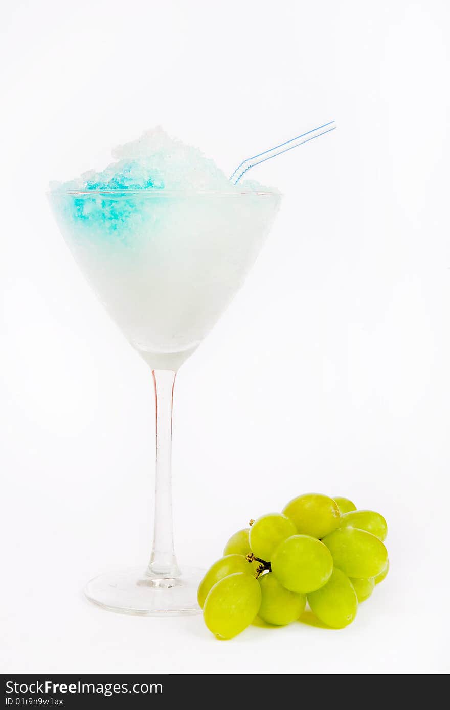 Ice Alcohol Drink with grapes on white background