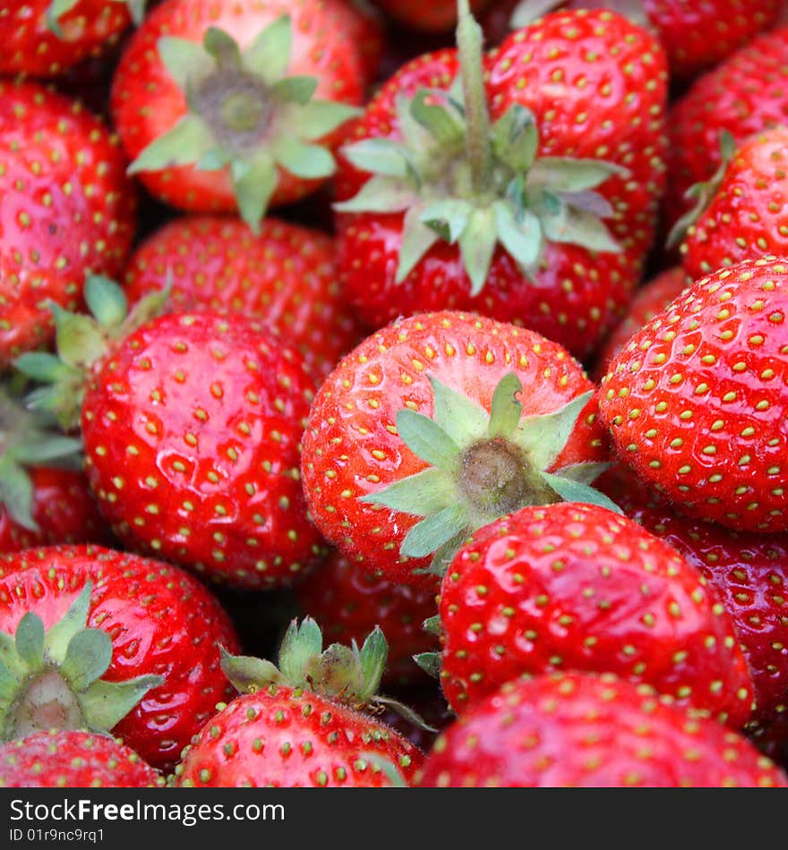 Strawberries background. Fresh summer berries