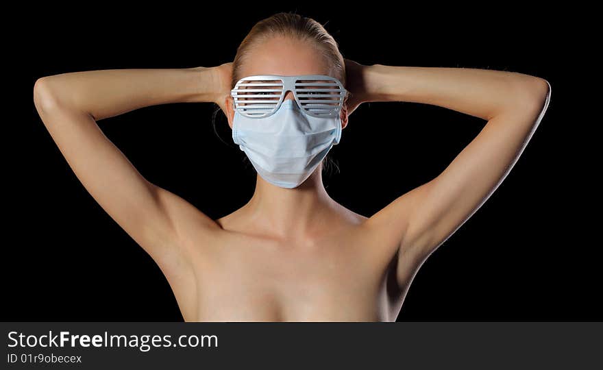 Woman In Mask And Glasses