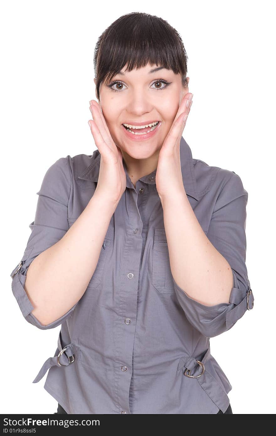 Happy businesswoman isolated on white background. Happy businesswoman isolated on white background