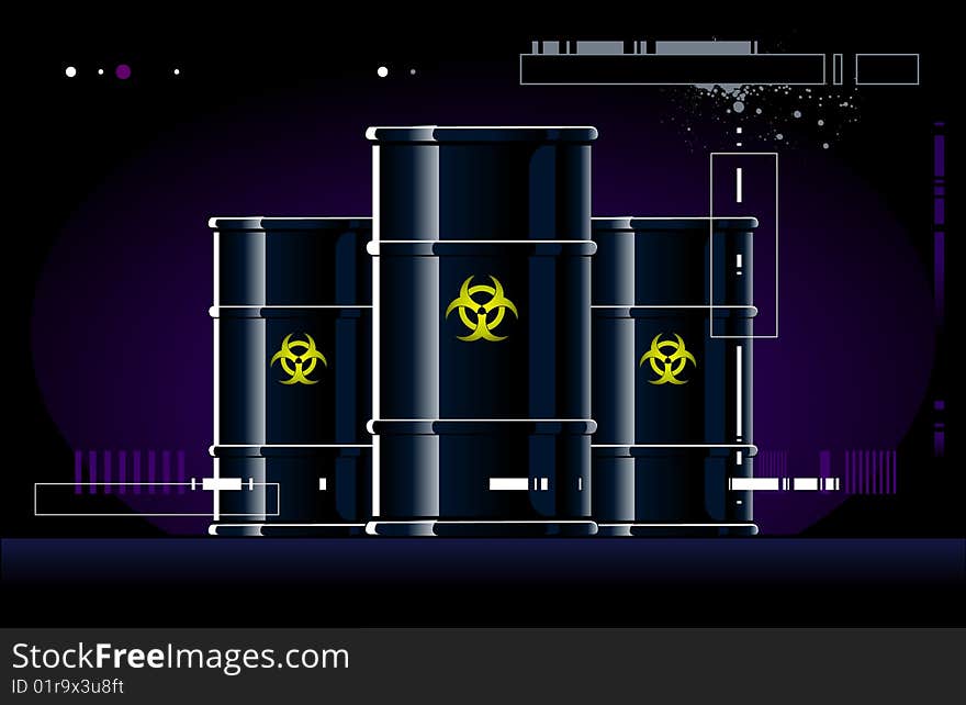 Black barrels on modern background