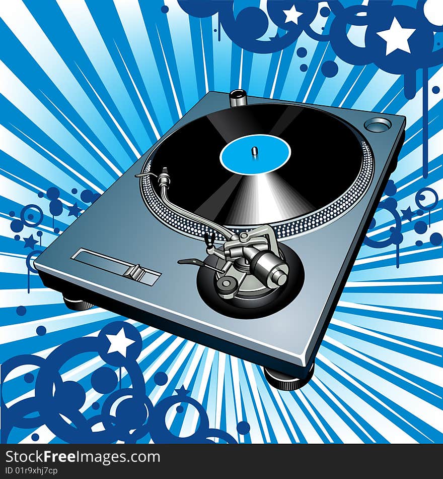 Turntable on blue modern background