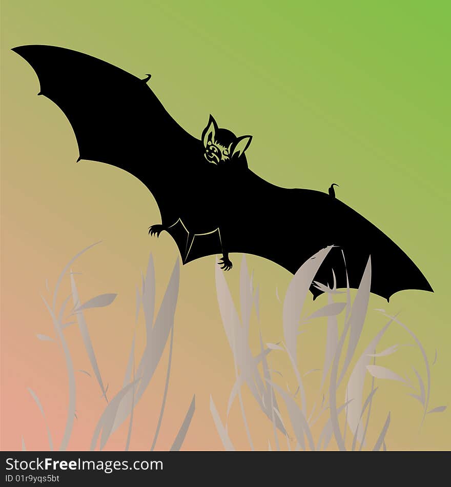 Illustration of a bat fling thru the field. Illustration of a bat fling thru the field.