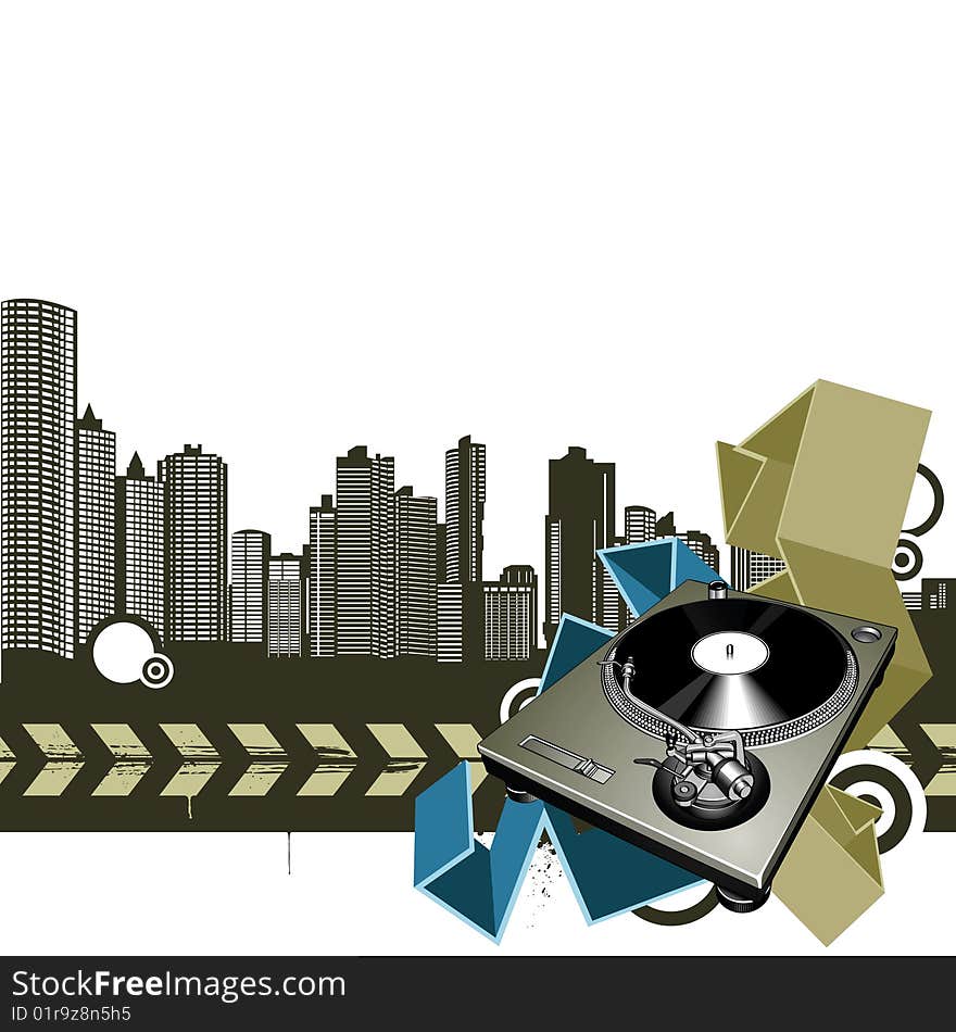 Turntable on modern grunge background