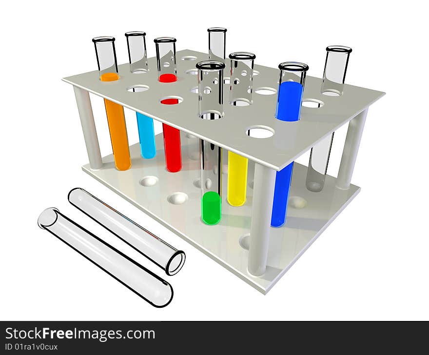 Test tubes with chemical reactants of various colo