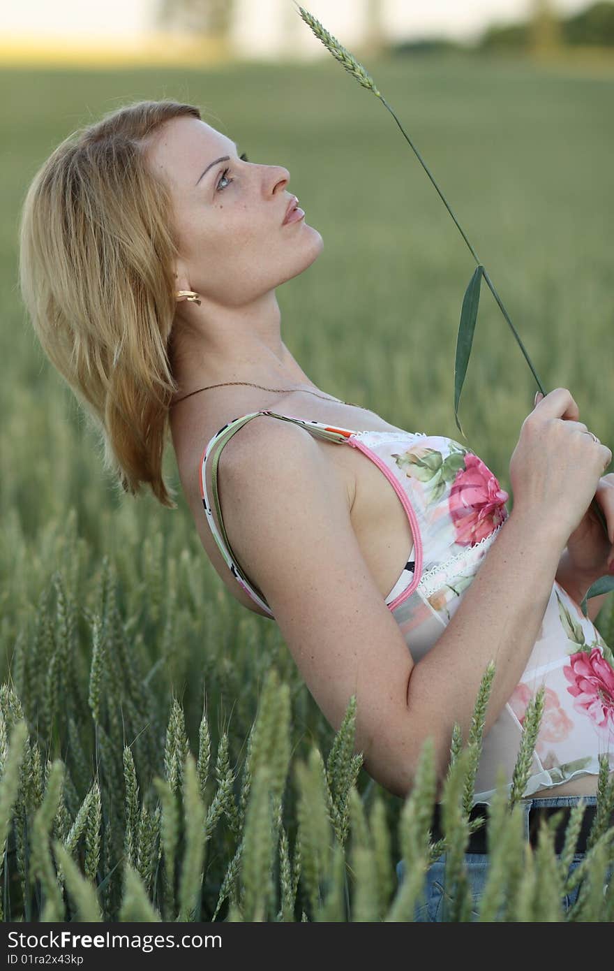 Beauty woman on field