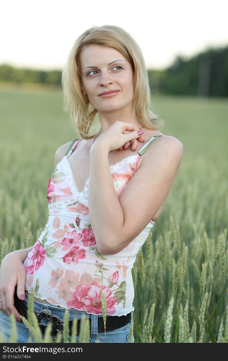 Beauty woman on field