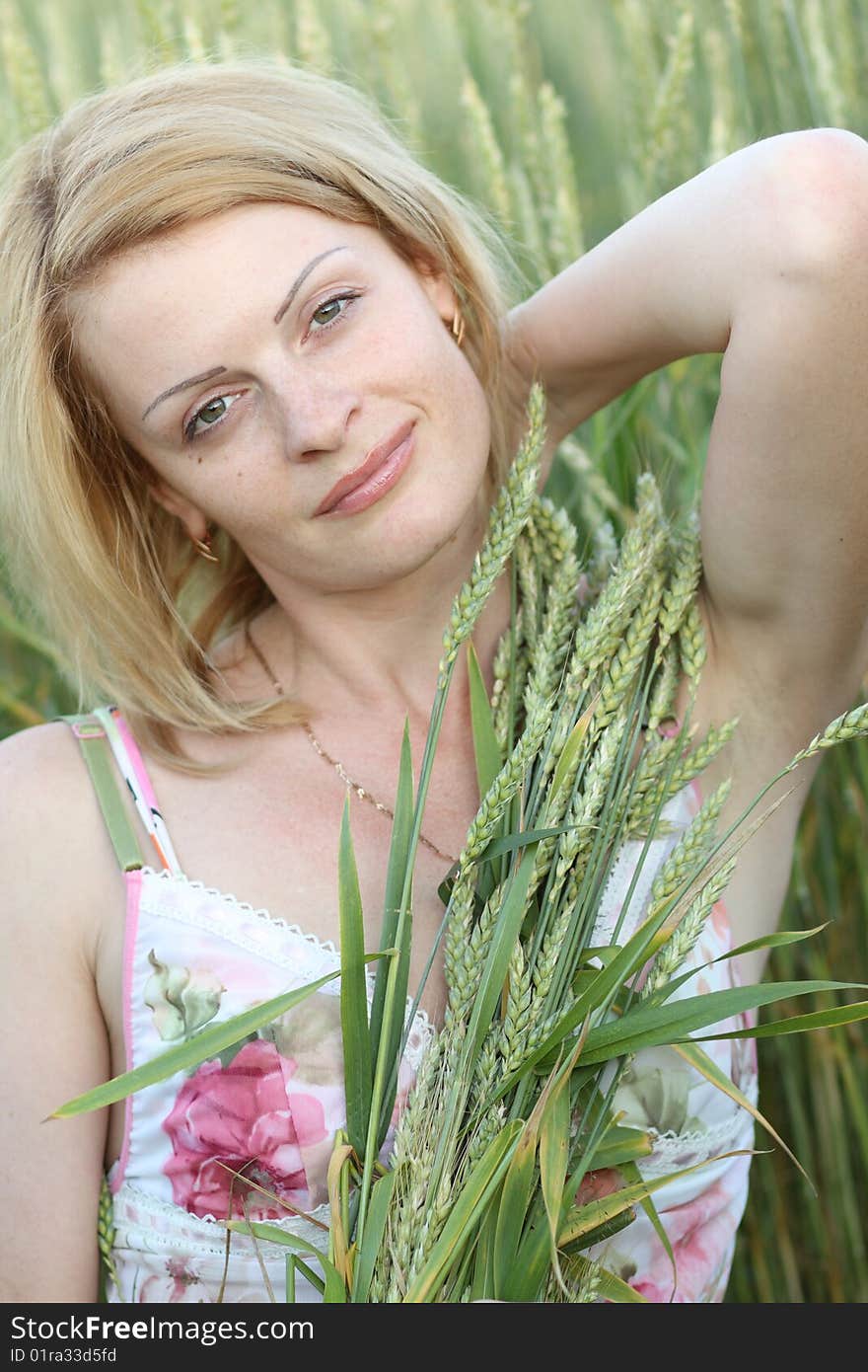 Beauty woman on field