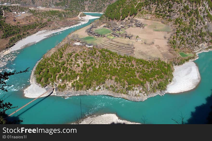 Placid river through the mountain gap. Placid river through the mountain gap