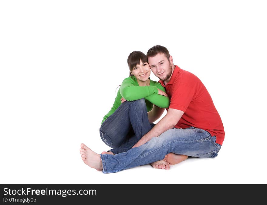 Happy young couple together on white background. Happy young couple together on white background