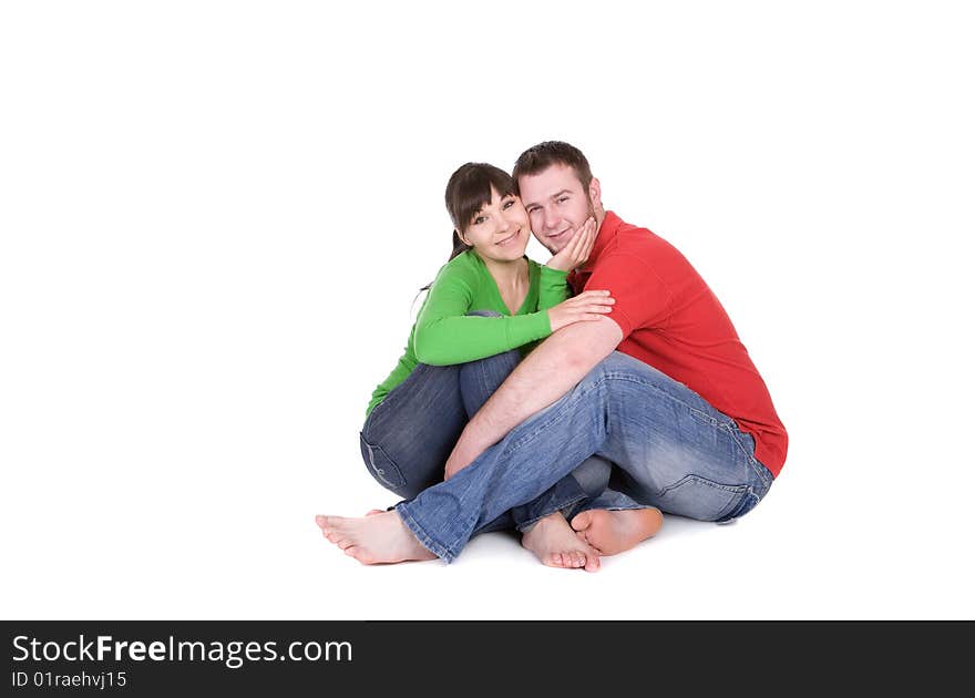 Happy young couple together on white background. Happy young couple together on white background