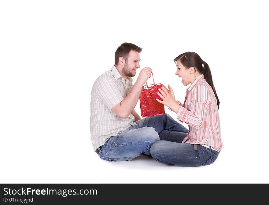 Happy young couple together on white background. Happy young couple together on white background