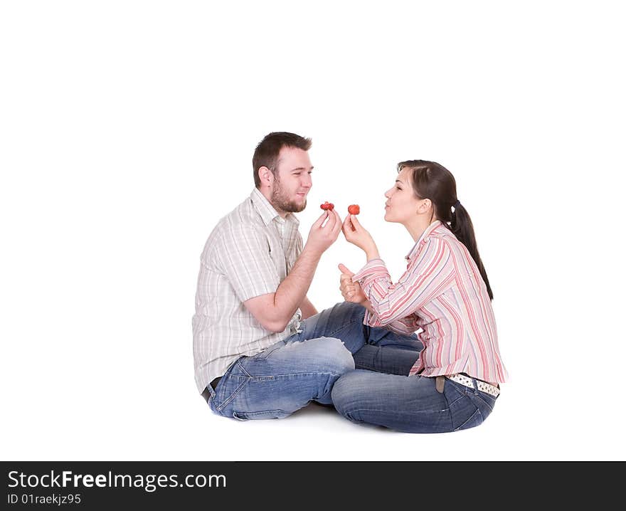 Happy young couple together on white background. Happy young couple together on white background