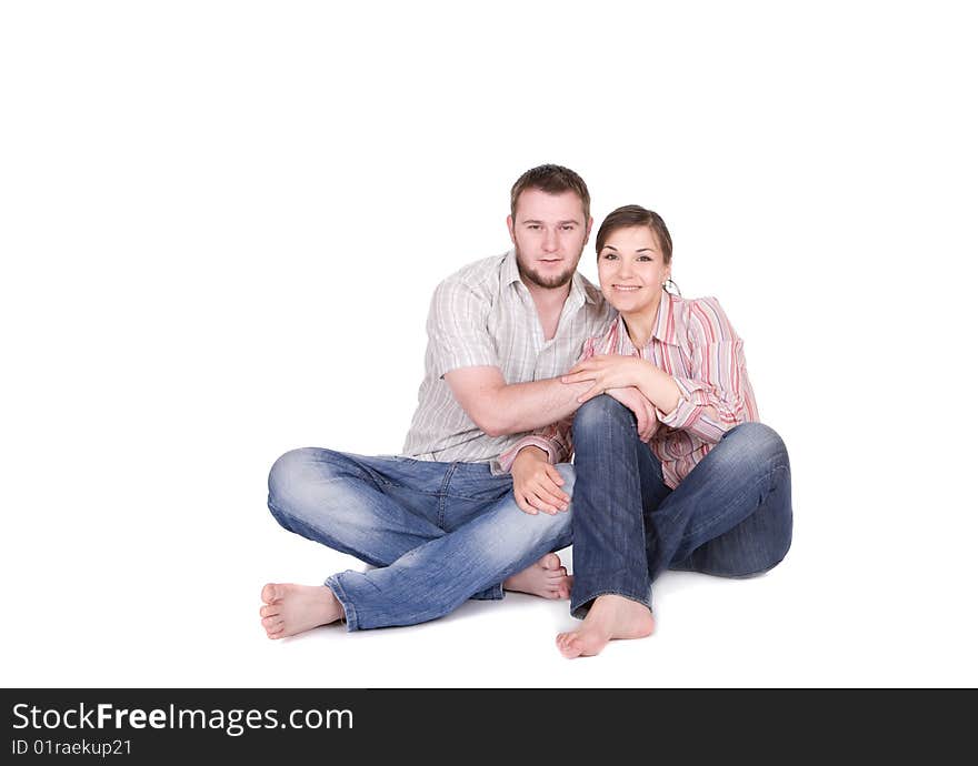 Happy young couple together on white background. Happy young couple together on white background