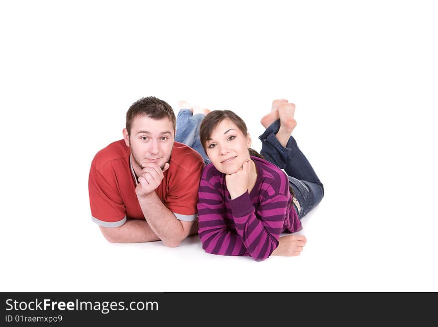 Happy young couple together on white background. Happy young couple together on white background