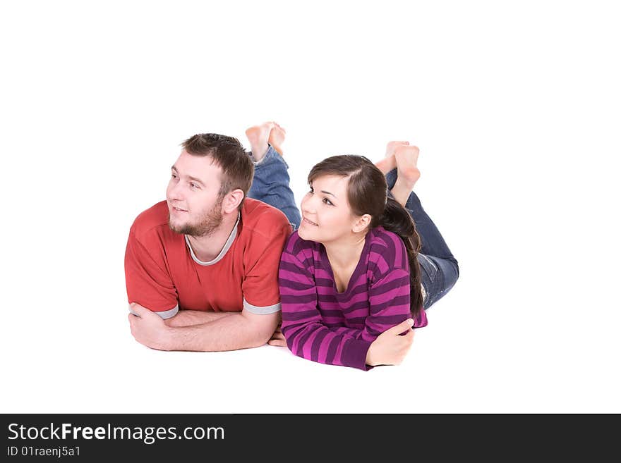 Happy young couple together on white background. Happy young couple together on white background