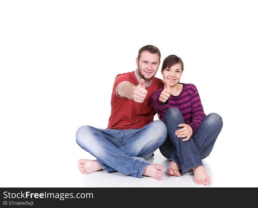 Happy young couple together on white background. Happy young couple together on white background