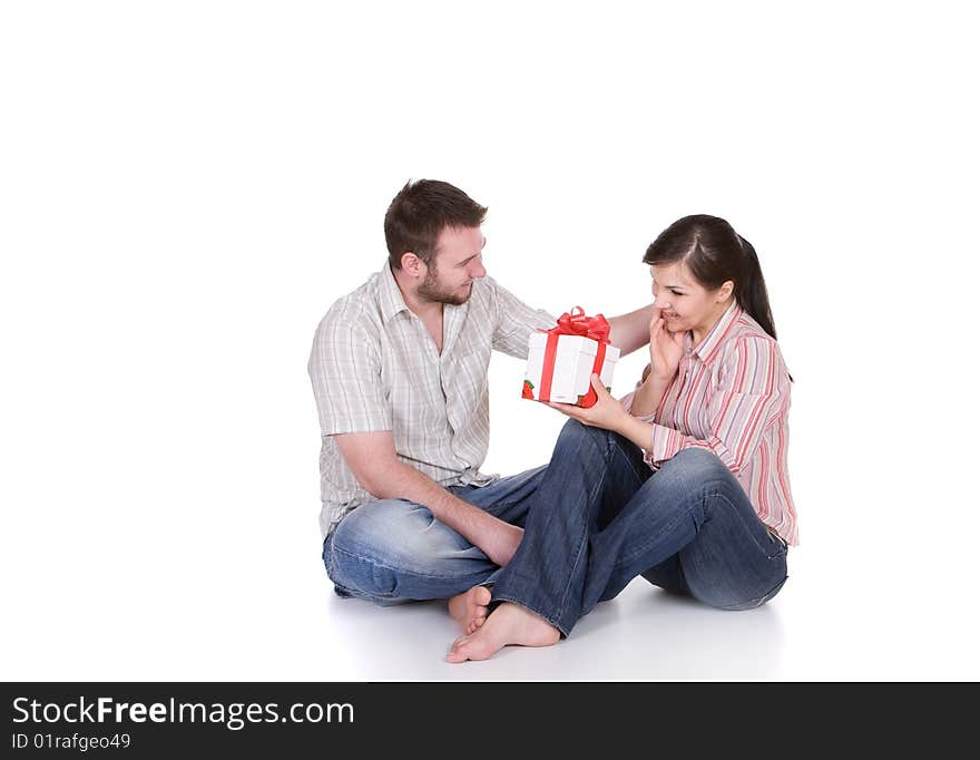 Happy young couple together on white background. Happy young couple together on white background