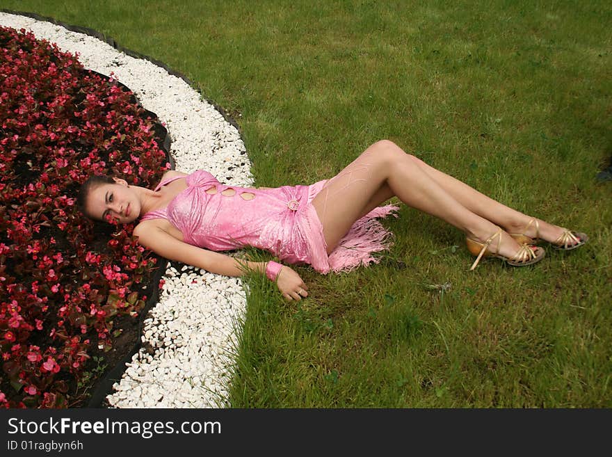 Girl Lying Among Flowers