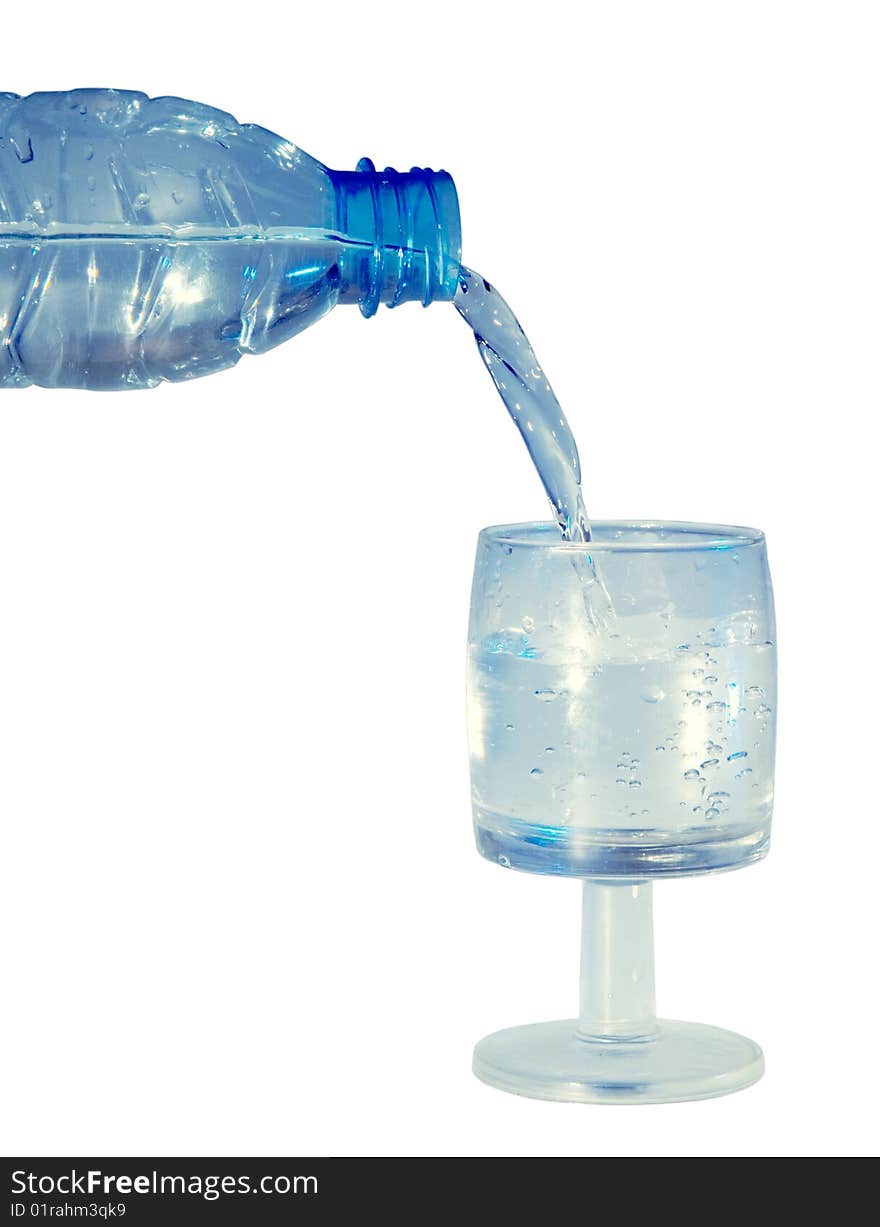 A bottle and a glass of water isolated