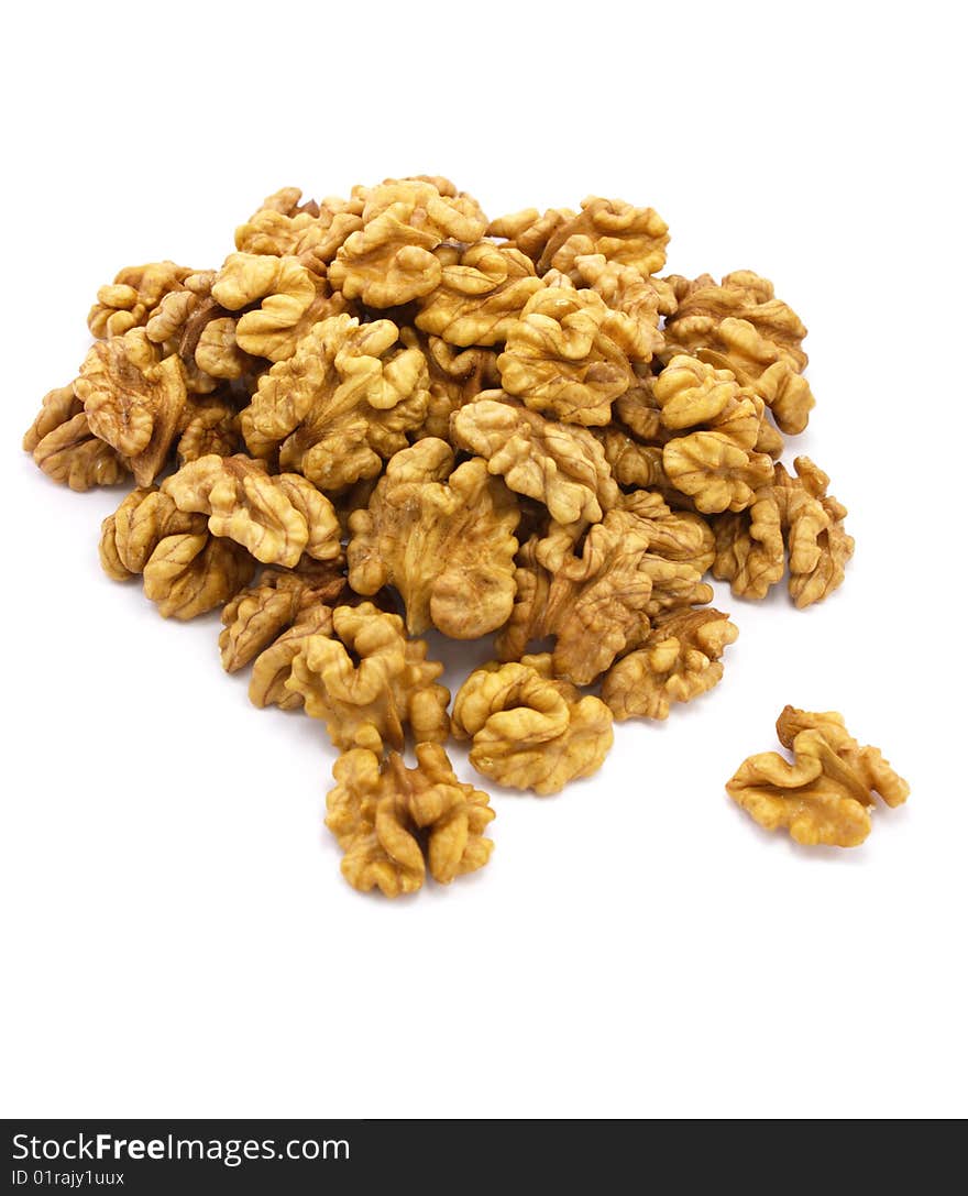 Walnuts pile on white background