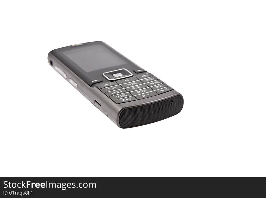 Grey mobile phone on a white background