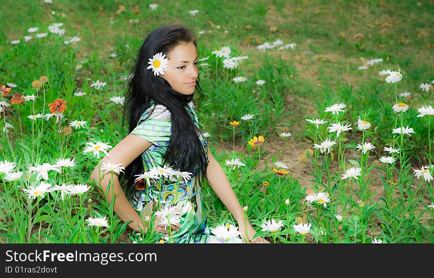 Pretty Girl In A Flower Field