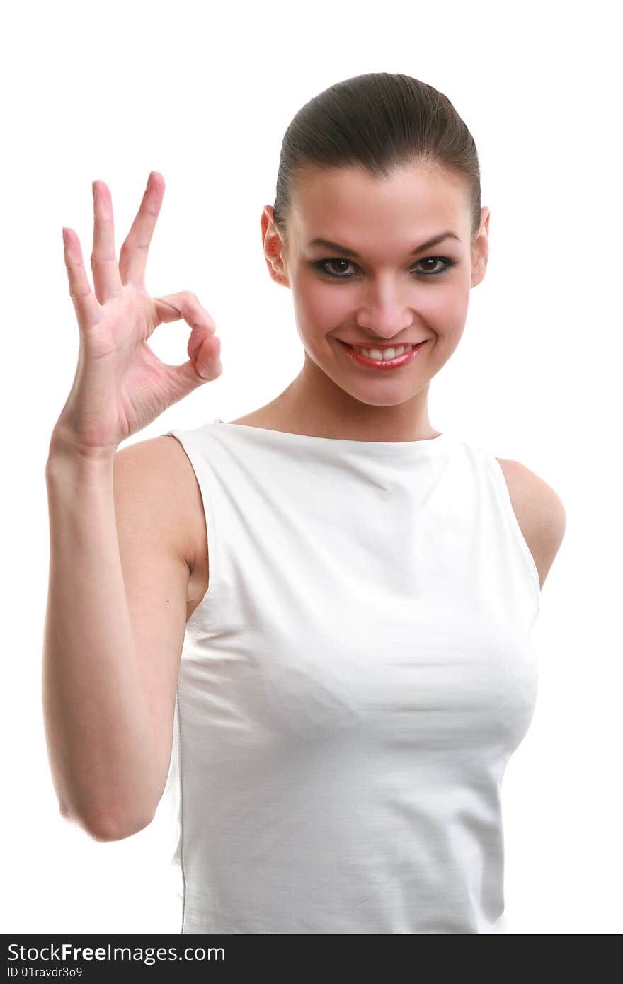 Young businesswoman indicating ok sign