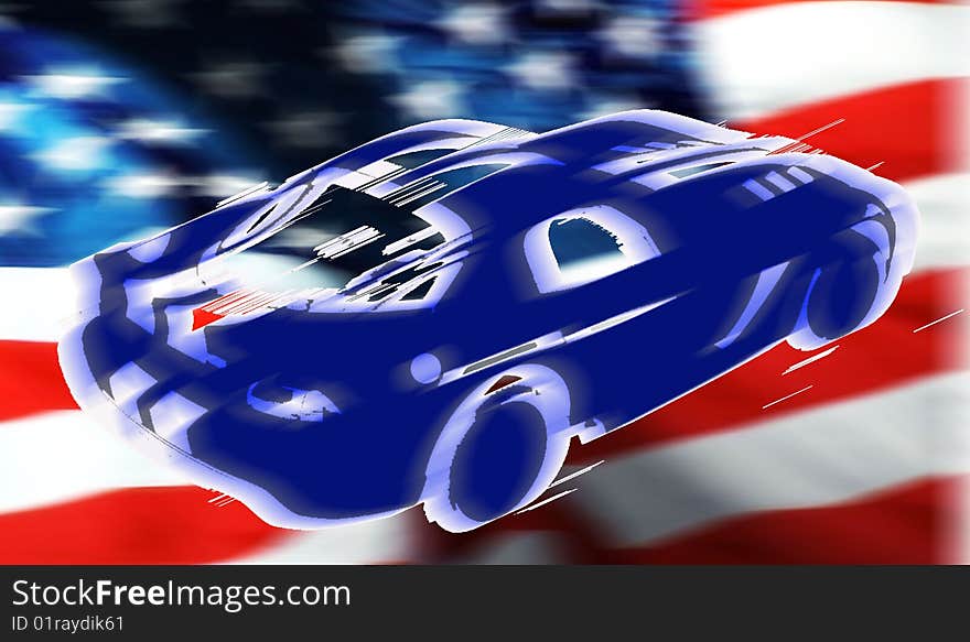 Illustration of the american car on the usa flag