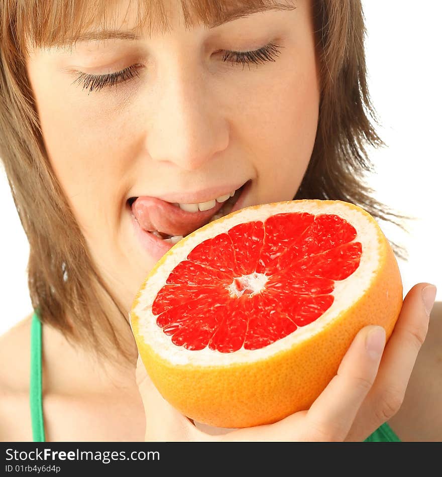 Young woman with tropical fruit