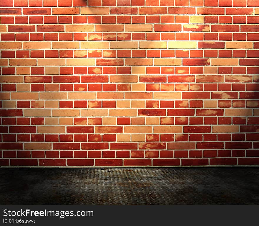 Brick wall, spotlights from above. Brick wall, spotlights from above