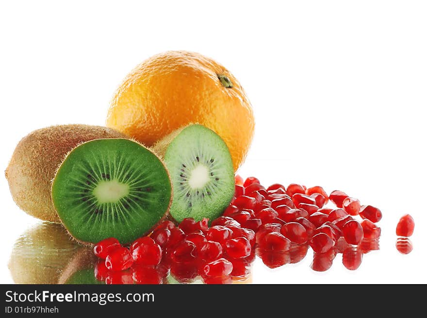 Ripe tropical fruits isolated on white