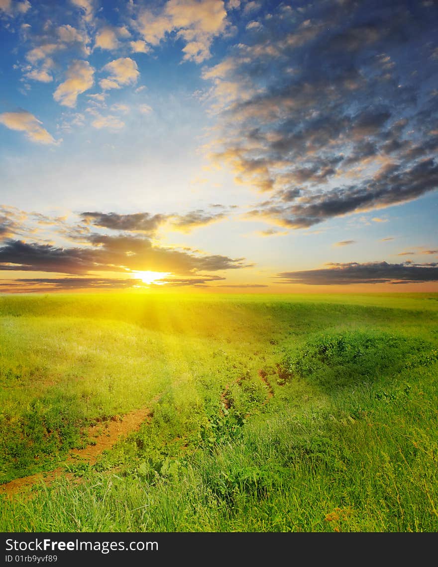 Sunset over simple rural landscape. Sunset over simple rural landscape