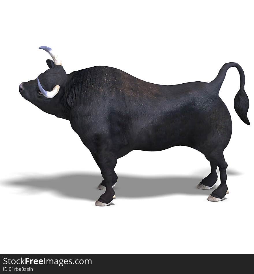 Dangerous bull with beaked horns. 3D render with clipping path and shadow over white. Dangerous bull with beaked horns. 3D render with clipping path and shadow over white