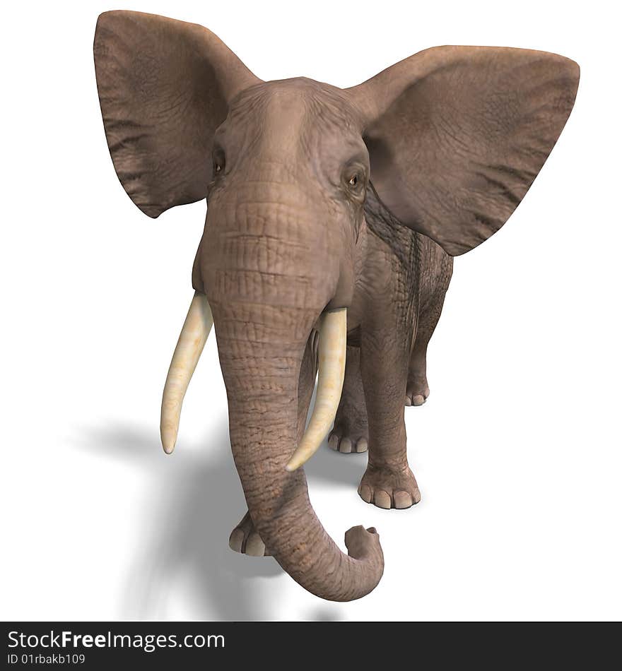 Giant elephant. 3D render with clipping path and shadow over white. Giant elephant. 3D render with clipping path and shadow over white