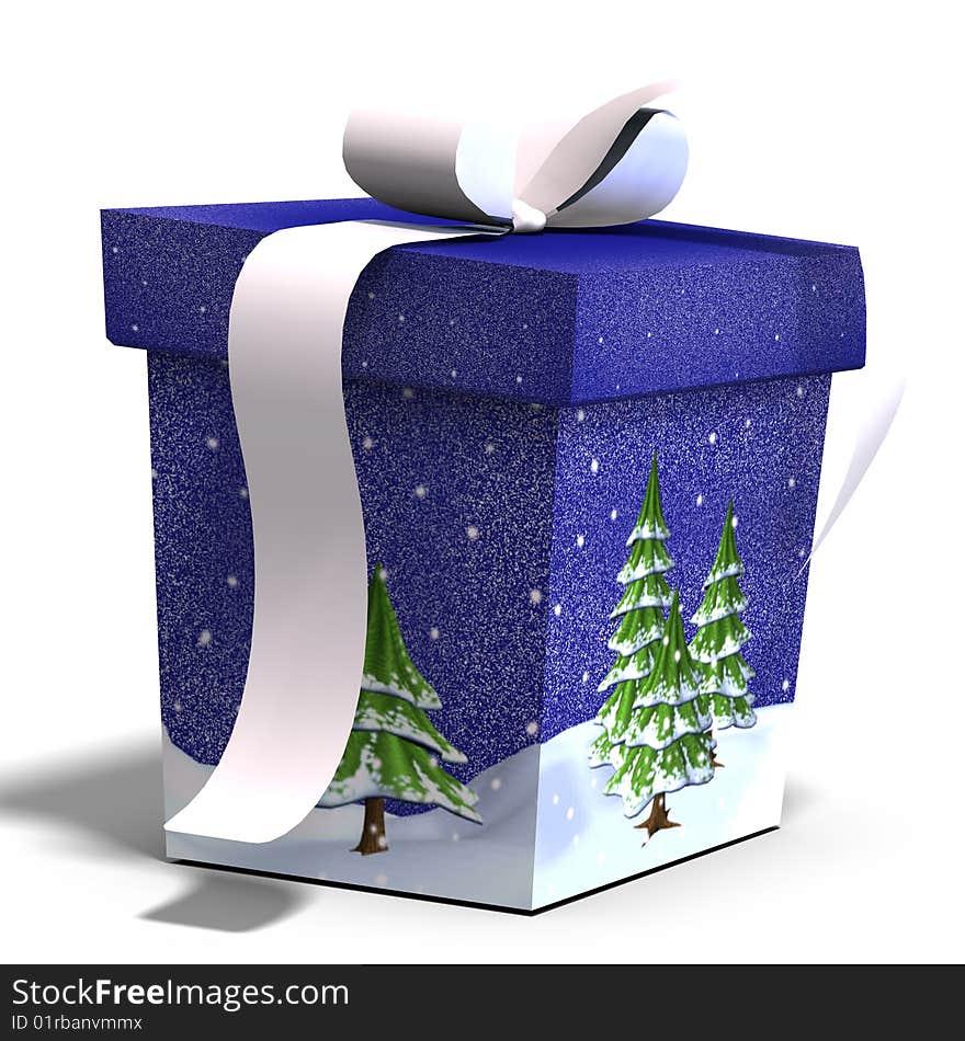 A colorful giftbox with a bow. 3D render with clipping path and shadow over white