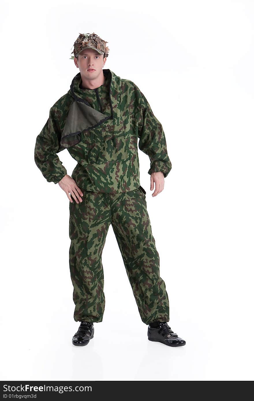 Young man in uniform on isolated background