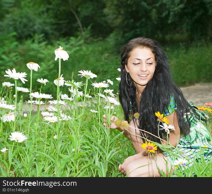 A Girl And Flowers