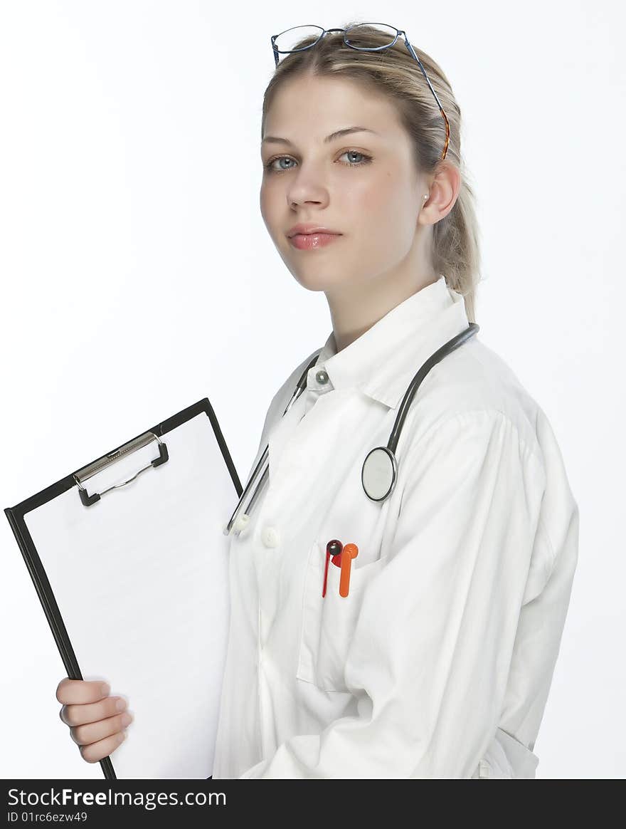 Beautiful young doctor with stethoscope