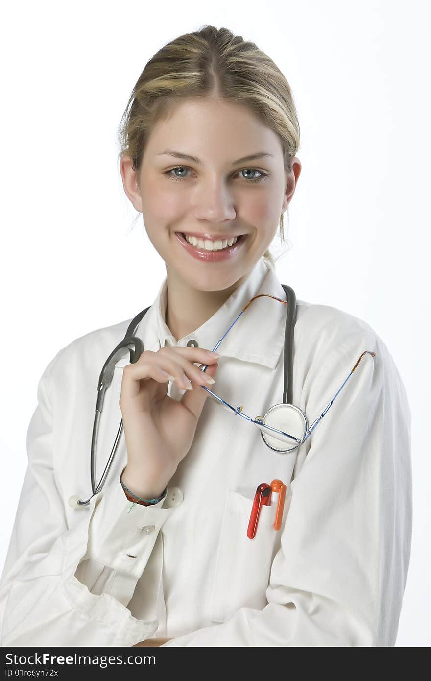 Beautiful young doctor with stethoscope