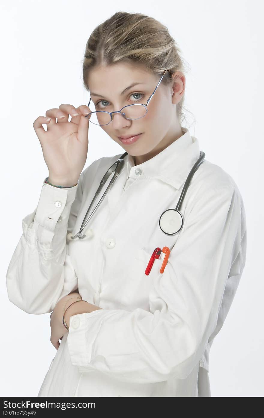 Beautiful young doctor with stethoscope